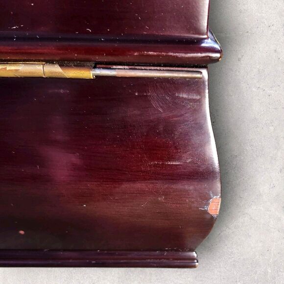 Vintage Bombay Company Mahogany Jewelry Box Red Velvet Lined w/ 2 Keys Large - Picture 8 of 16